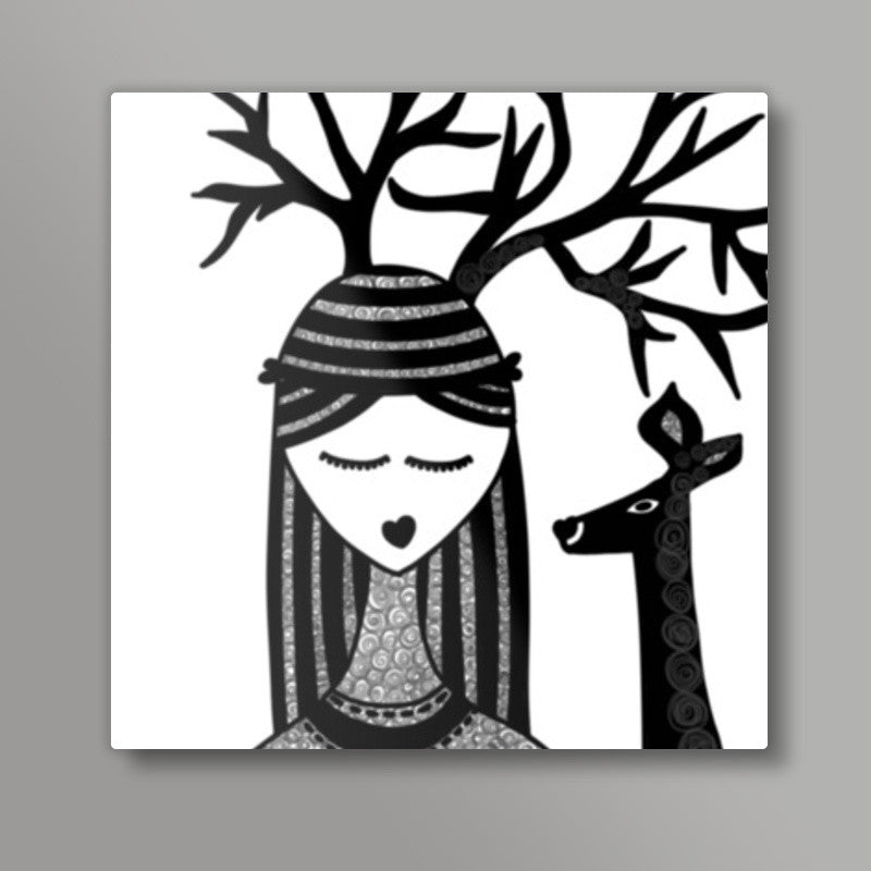 The Girl & the deer <3 Square Art Prints
