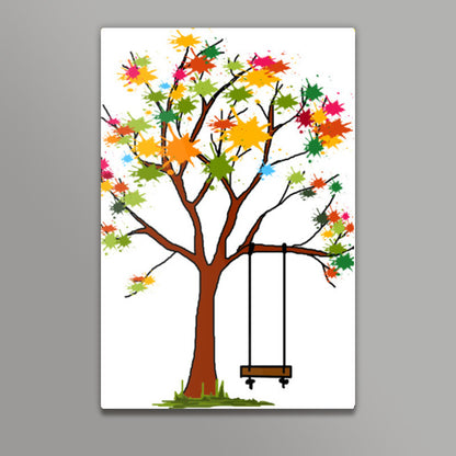 Colorful Spring Tree With Swing Wall Art