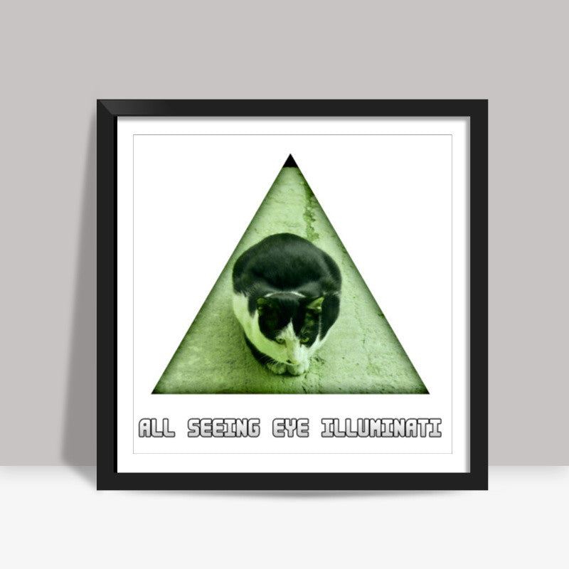 All Seeing Eye Illuminati Cat Square Art Prints