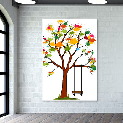 Colorful Spring Tree With Swing Wall Art