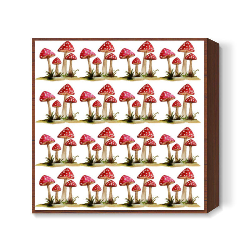 Red Mushrooms Toadstool Fungi Illustration Square Art Prints