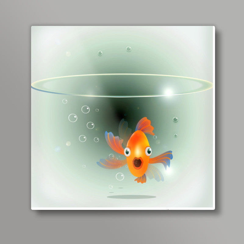 fish in bowl Square Art Prints