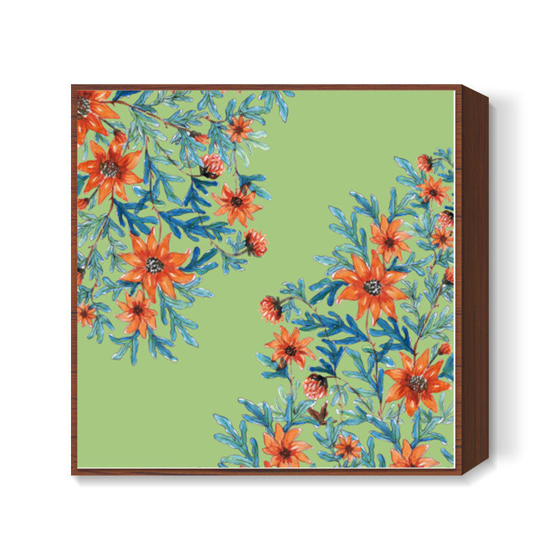 Elegant Floral Blooms Painting Lime Green Nature Decor Illustration Square Art Prints