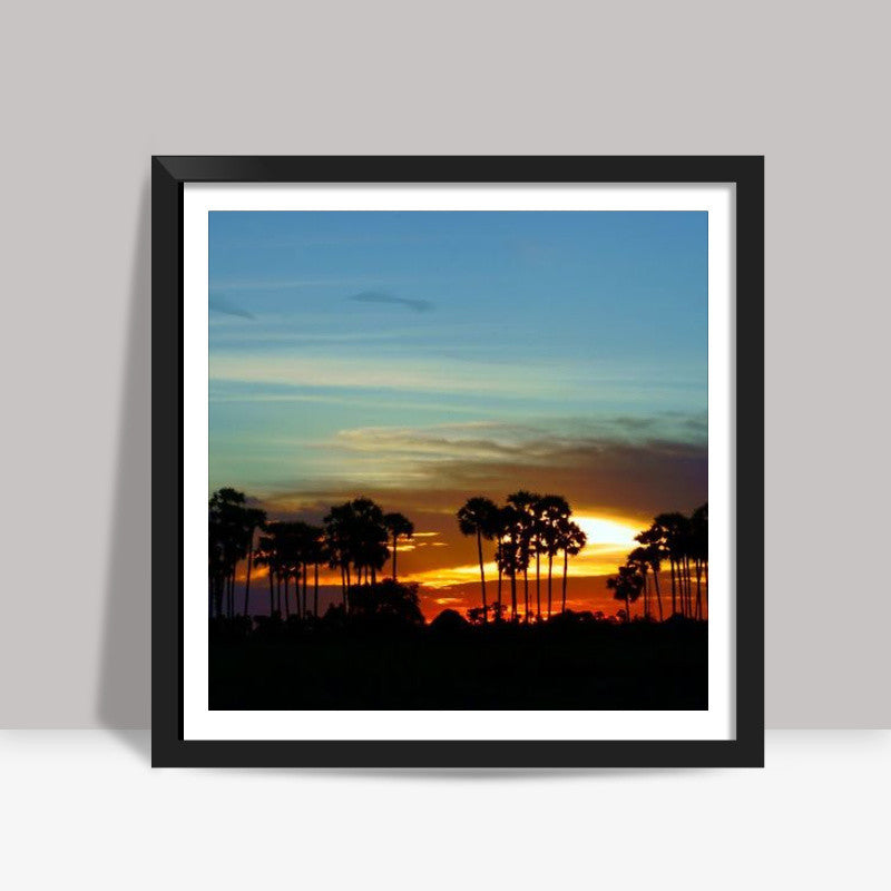 silhouette of a village  Square Art Prints