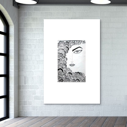 the wave of feeling,black and white,intricate freehand design Wall Art