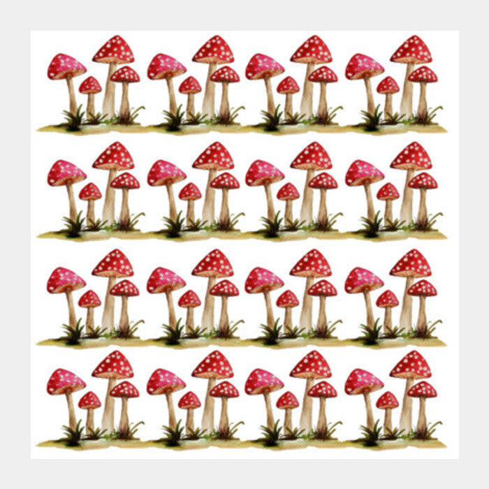 Square Art Prints, Red Mushrooms Toadstool Fungi Illustration Square Art Prints