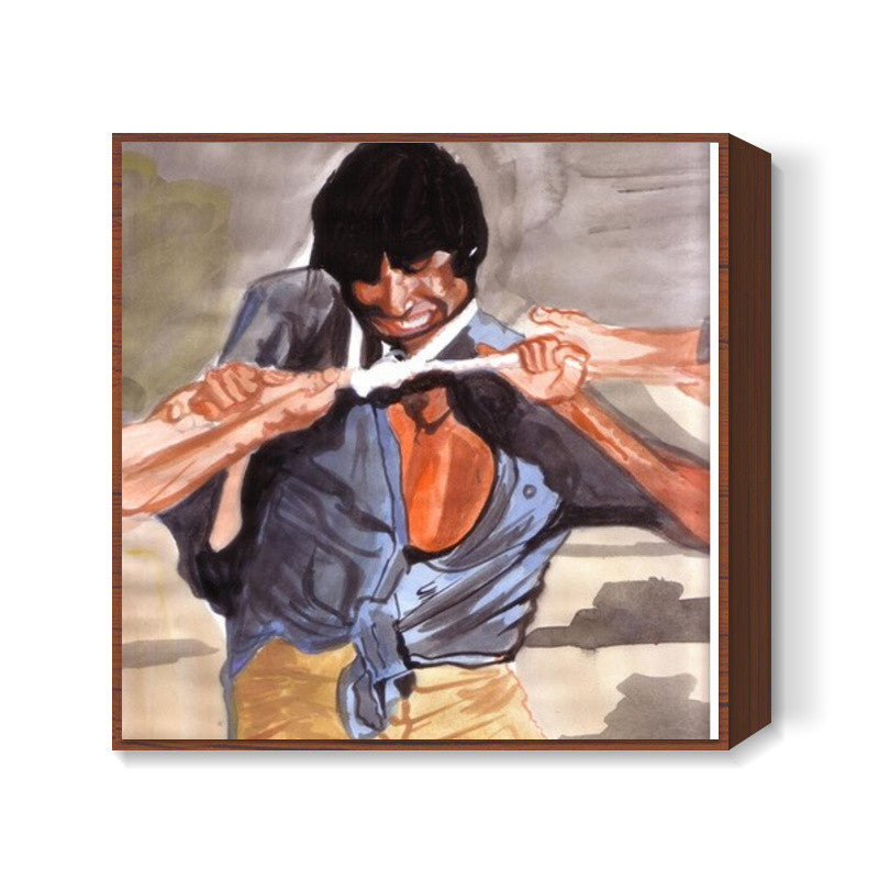 Angry young man Amitabh Bachchan in action Square Art Prints