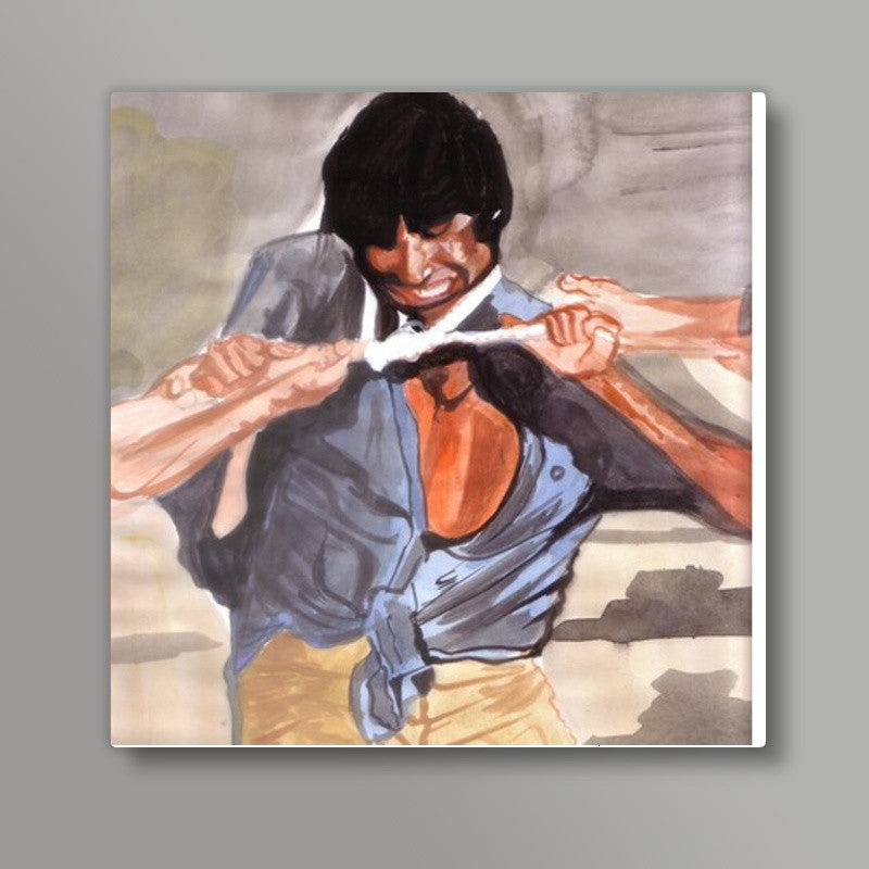 Angry young man Amitabh Bachchan in action Square Art Prints