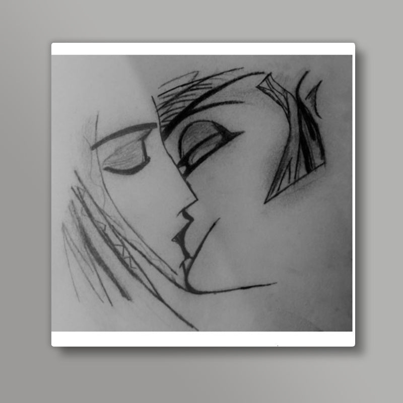 Kiss | Pencil Sketch Square Art Prints