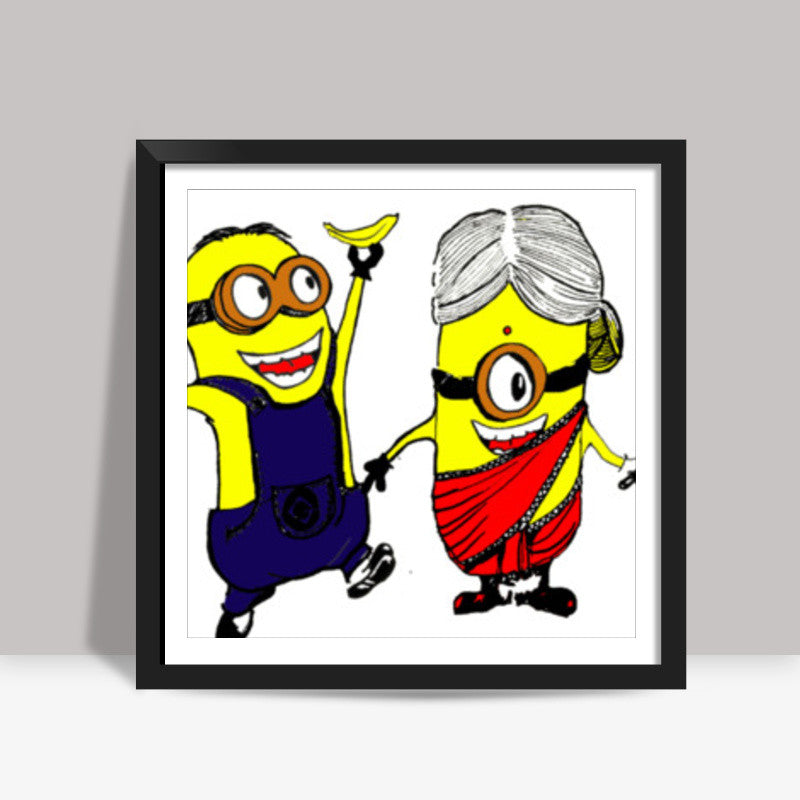 Minions love #minions #banana #cute Square Art Prints