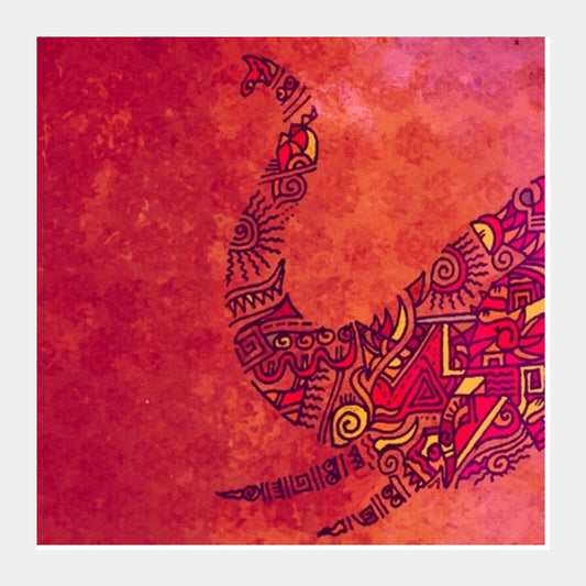 Elephant Zenscrawl Red Square Art Prints PosterGully Specials