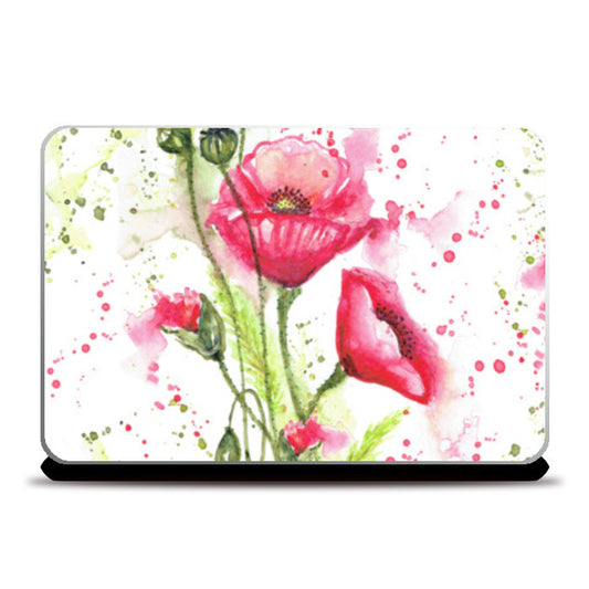 Abstract Poppy Flower Watercolor Painted Design Laptop Skins
