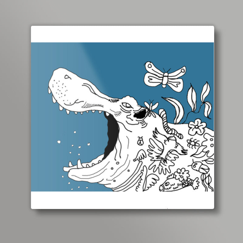 Hippopotamus Doodle Square Art Prints