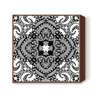 Black And White Ethnic Ornate Decorative Doodle Background Square Art Prints