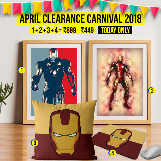 Clearance Carnival Sale - Ironman Combo: 2 Posters + 1 Cushion Cover + 1 Mousepad