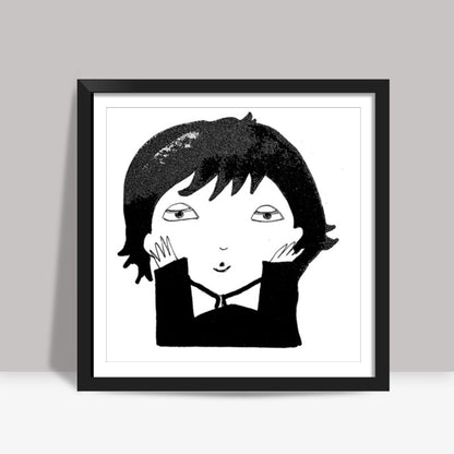 Black and White funny illustration Square Art Prints