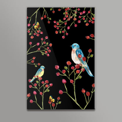 Winter Red Berries And Birds Nature Decor Nursery Print Wall Art