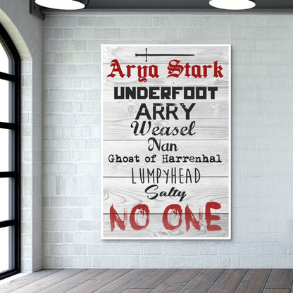 Many names of Arya Stark Wall Art