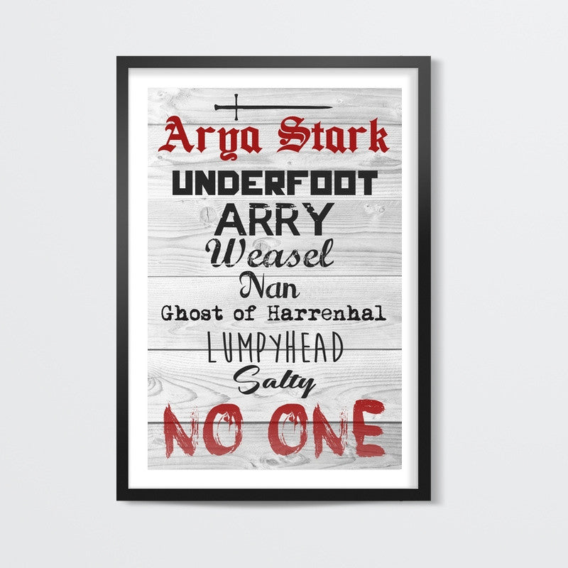 Many names of Arya Stark Wall Art