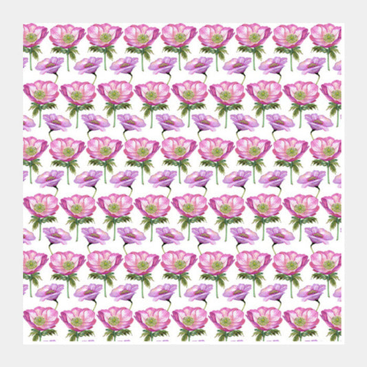 Stylish Romantic Pink Poppies Floral Spring Background Pattern Illustration Square Art Prints