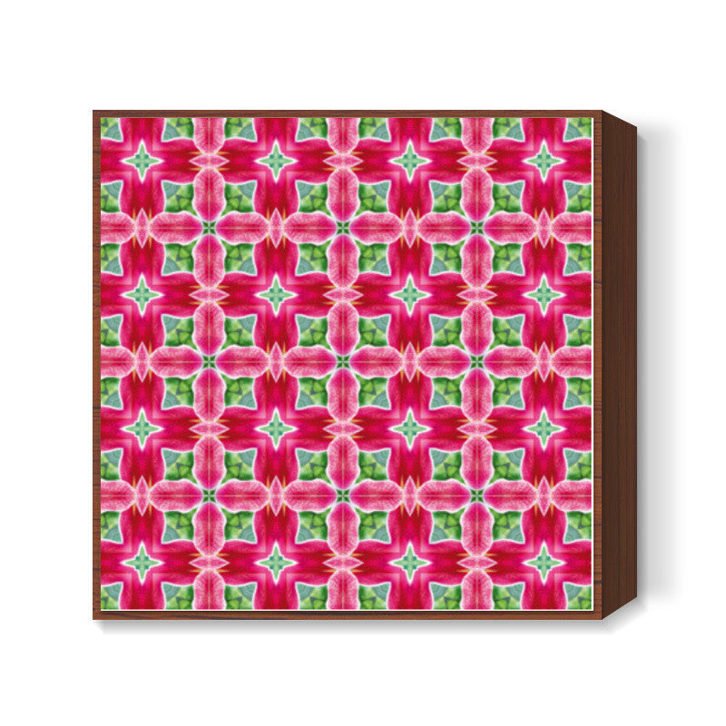 Bright Pink Abstract Geometric Kaleidoscope Pattern  Square Art Prints