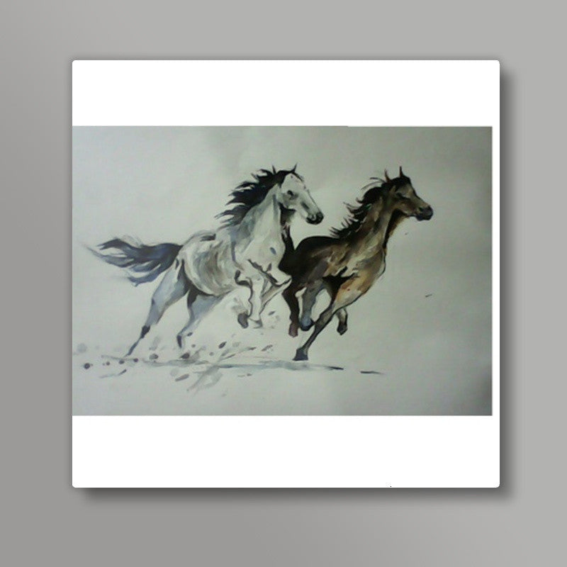 Two horses Square Art Prints