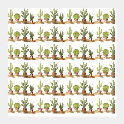 Square Art Prints, Potted Cactus Plant Rows Pattern Square Art Prints