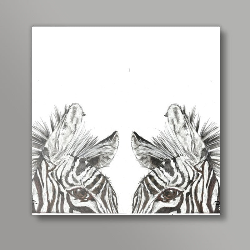 two zebras Square Art Prints