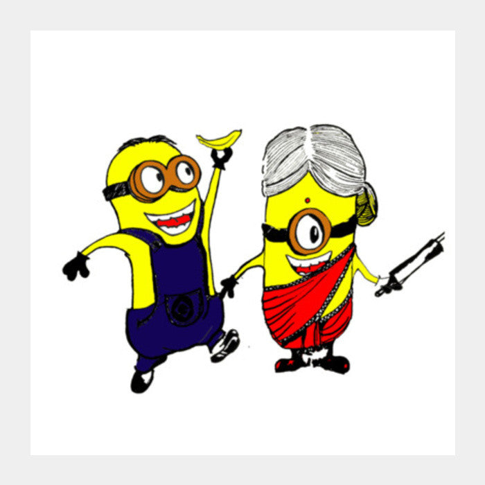 Minions love #minions #banana #cute Square Art Prints