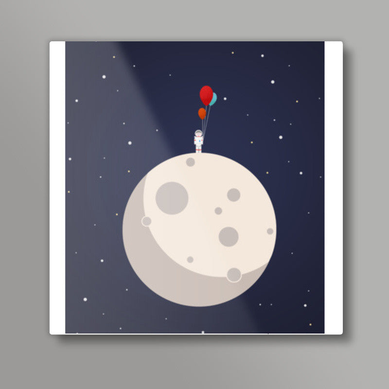 Man on the moon Square Art Prints