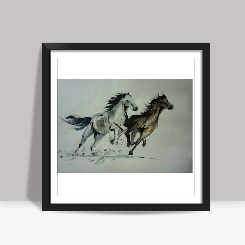 Two horses Square Art Prints