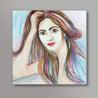 Beautiful Woman Face Hand painted Watercolor Fashion Illustration Square Art Prints