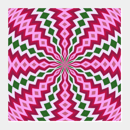 Beautiful Pink Green Geometric Flower Digital Optical Art Background Square Art Prints