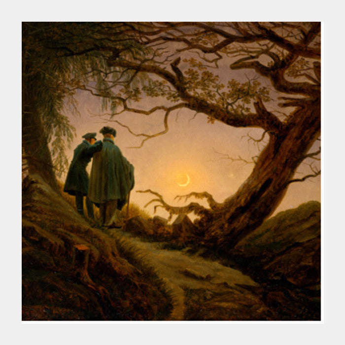 Two Men Contemplating the Moon by Caspar David Friedrich Square Art Prints