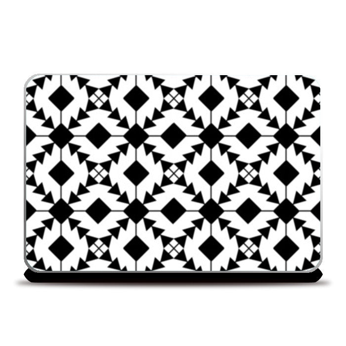 Retro Black and White Geometric Tile Pattern Laptop Skins