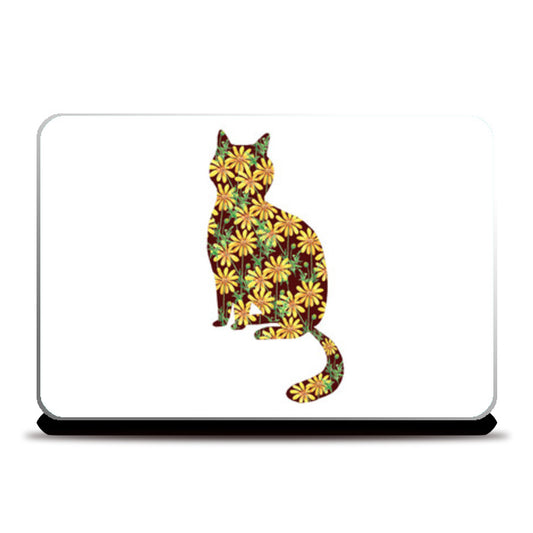 Floral Cat Watercolor Silhouette Pattern Laptop Skins