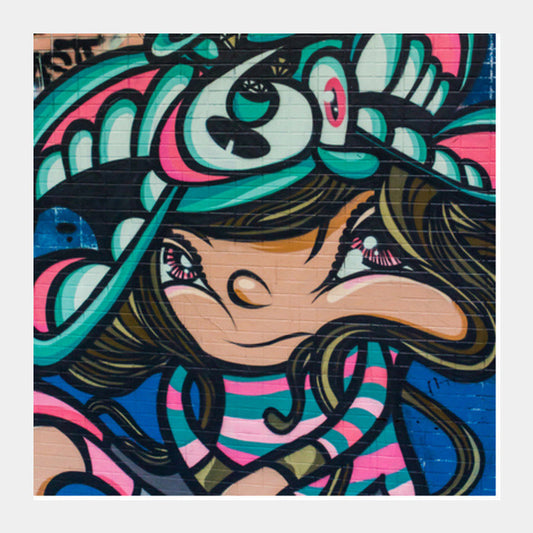 Square Art Prints, Graffiti Girl Square Art Prints