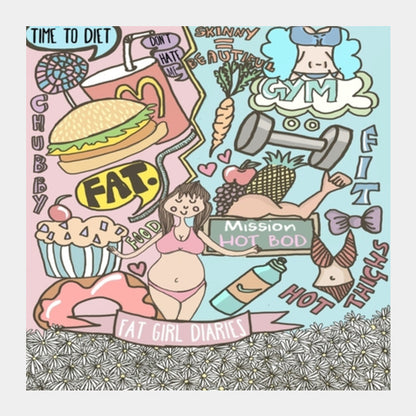 Fat Girl Diaries Doodle Square Art Prints