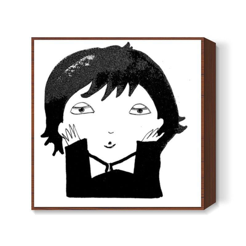 Black and White funny illustration Square Art Prints