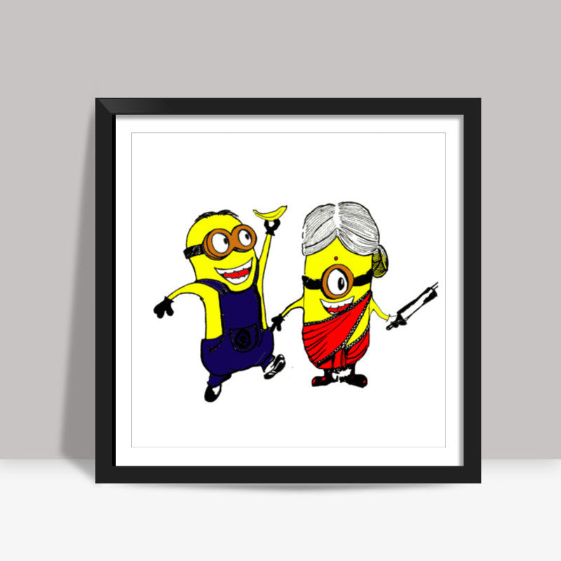 Minions love #minions #banana #cute Square Art Prints