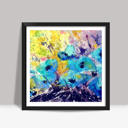 watercolor blue flowers Square Art Prints