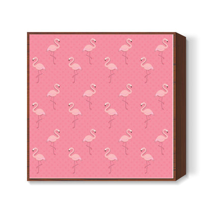 Pink - Dots with Flamingo  Square Art Prints