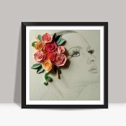 Floral crown girl Square Art Prints