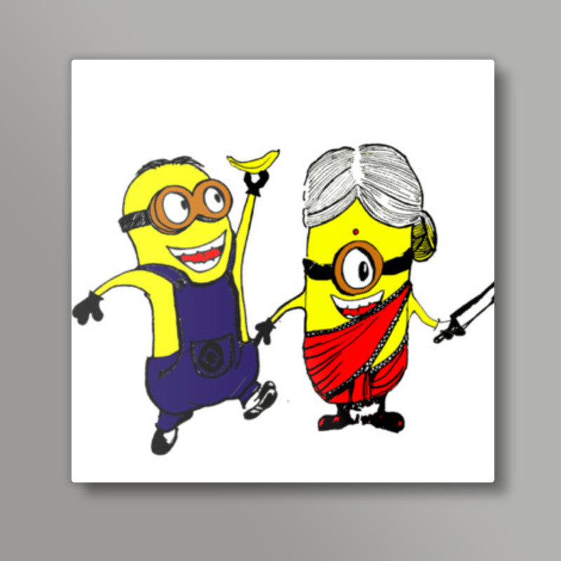 Minions love #minions #banana #cute Square Art Prints