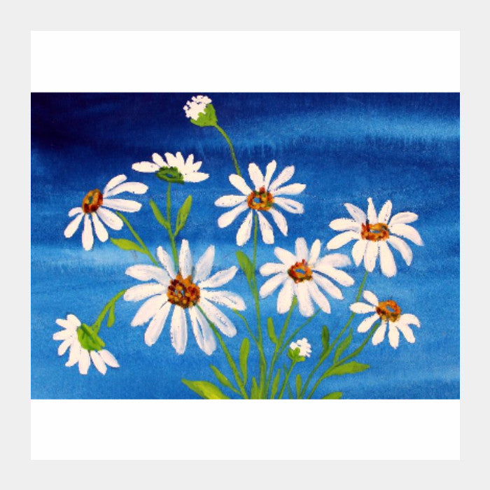 Square Art Prints, White Daisy Flowers Square Art Print