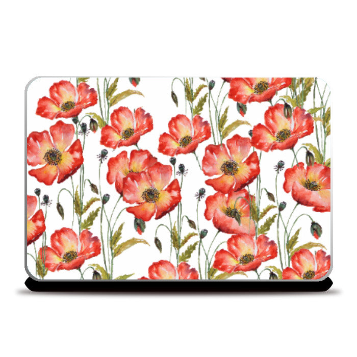 Laptop Skins, Blooming Red Poppy Flowers Laptop Skin l Artist: Seema Hooda, - PosterGully