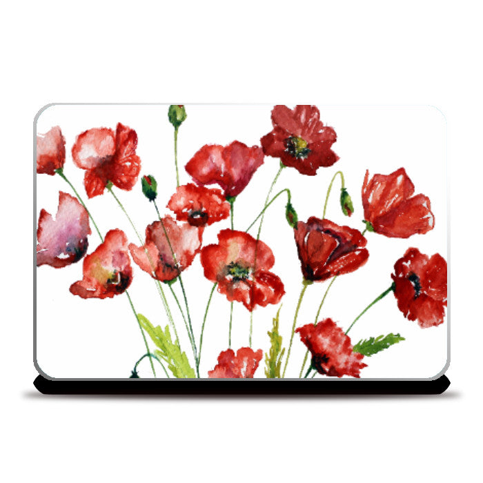 Laptop Skins, Red Poppy Flower Bouquet Laptop Skin l Artist: Seema Hooda, - PosterGully