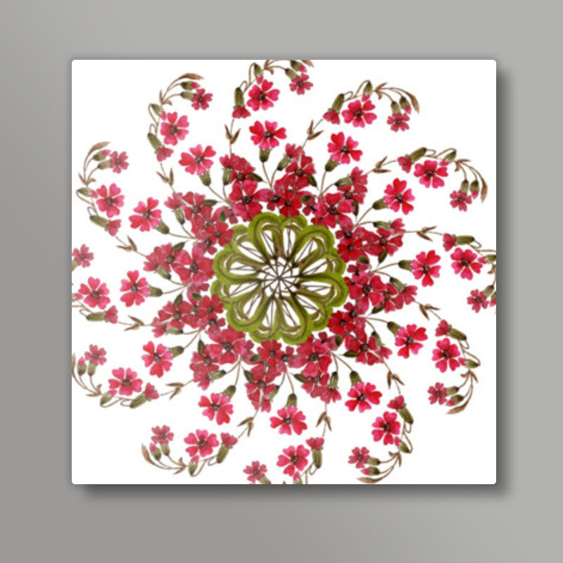 Decorative Pink Flowers Watercolor Mandala Design Square Art Prints