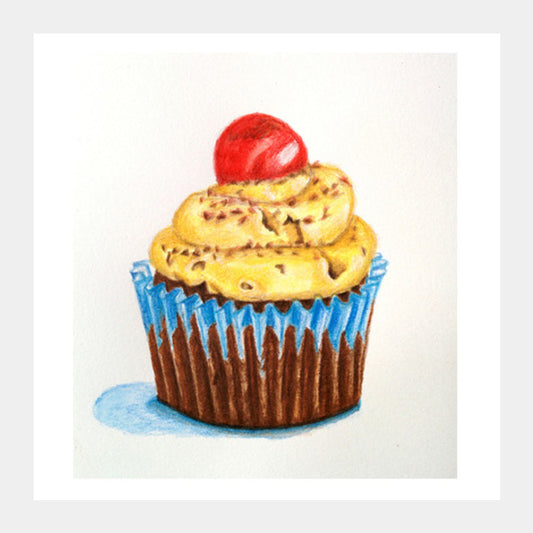 Square Art Prints, Cherry Cupcake