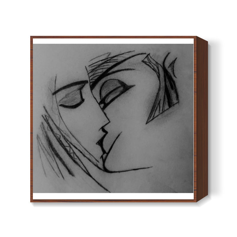 Kiss | Pencil Sketch Square Art Prints